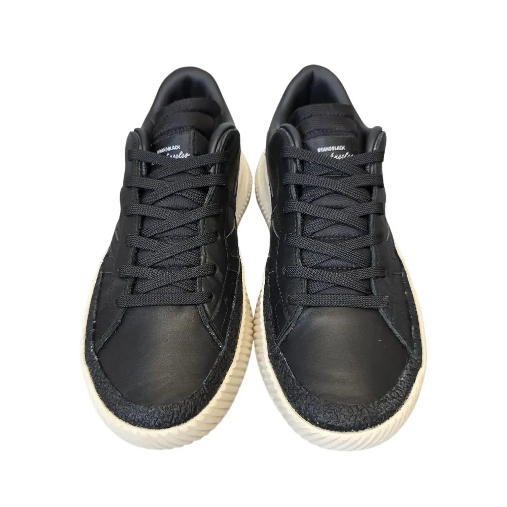 Brandblack Men’s 8.5 Black Leather Low Top Casual Streetwear Sneakers Shoes